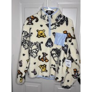 NWT Disney Winnie The Pooh Fleece Sweater Juniors XXS Tan 1/4 Zip Pullover